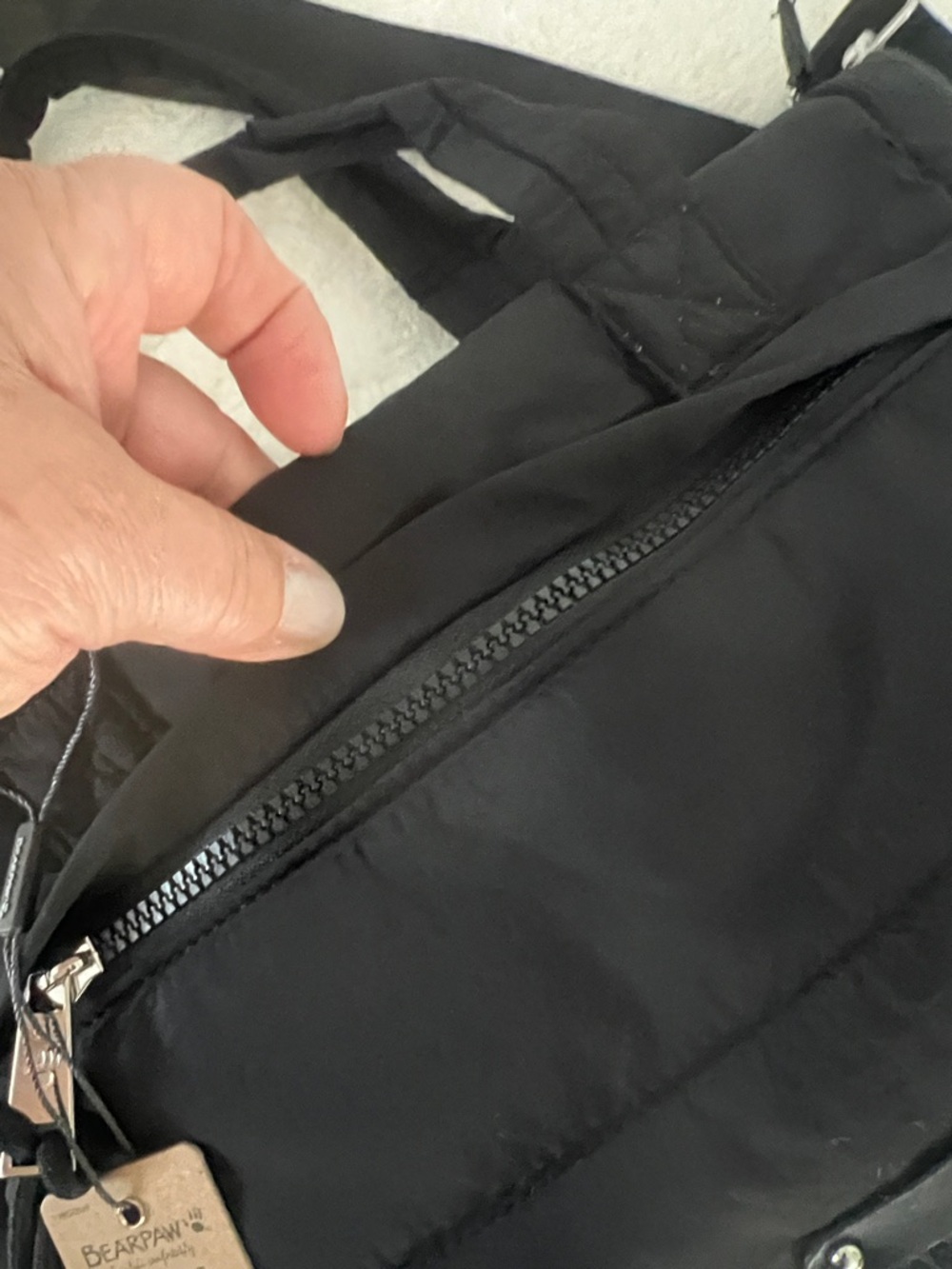 NWT BEARPAW Black Puffer Tote Silver Hardware, can use as crossbody, washable - Picture 6 of 16